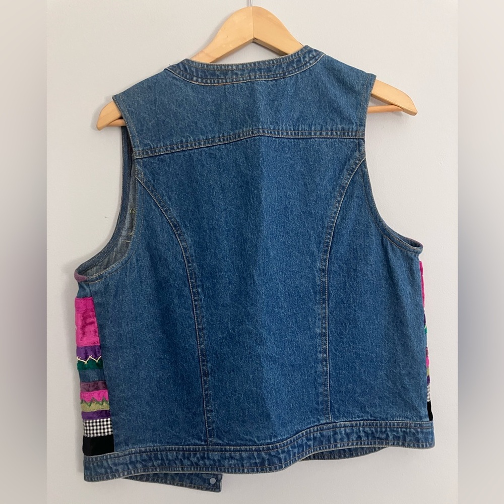 Susan Bristol Multicolor Embroidered Denim Vest - Pink, Purple, Green, Black - Picture 4 of 5